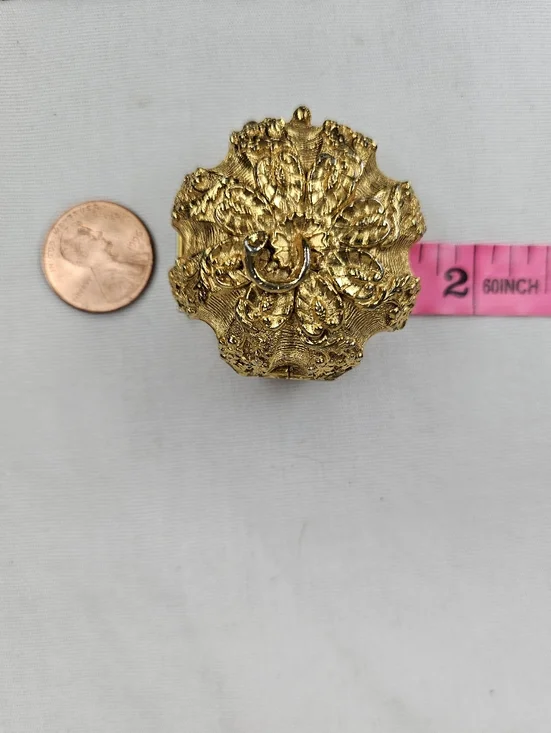 Vintage 1960s Estee Lauder Perfume Compact Gold Tone Floral Pumpkin Youth Dew - Picture 9 of 12